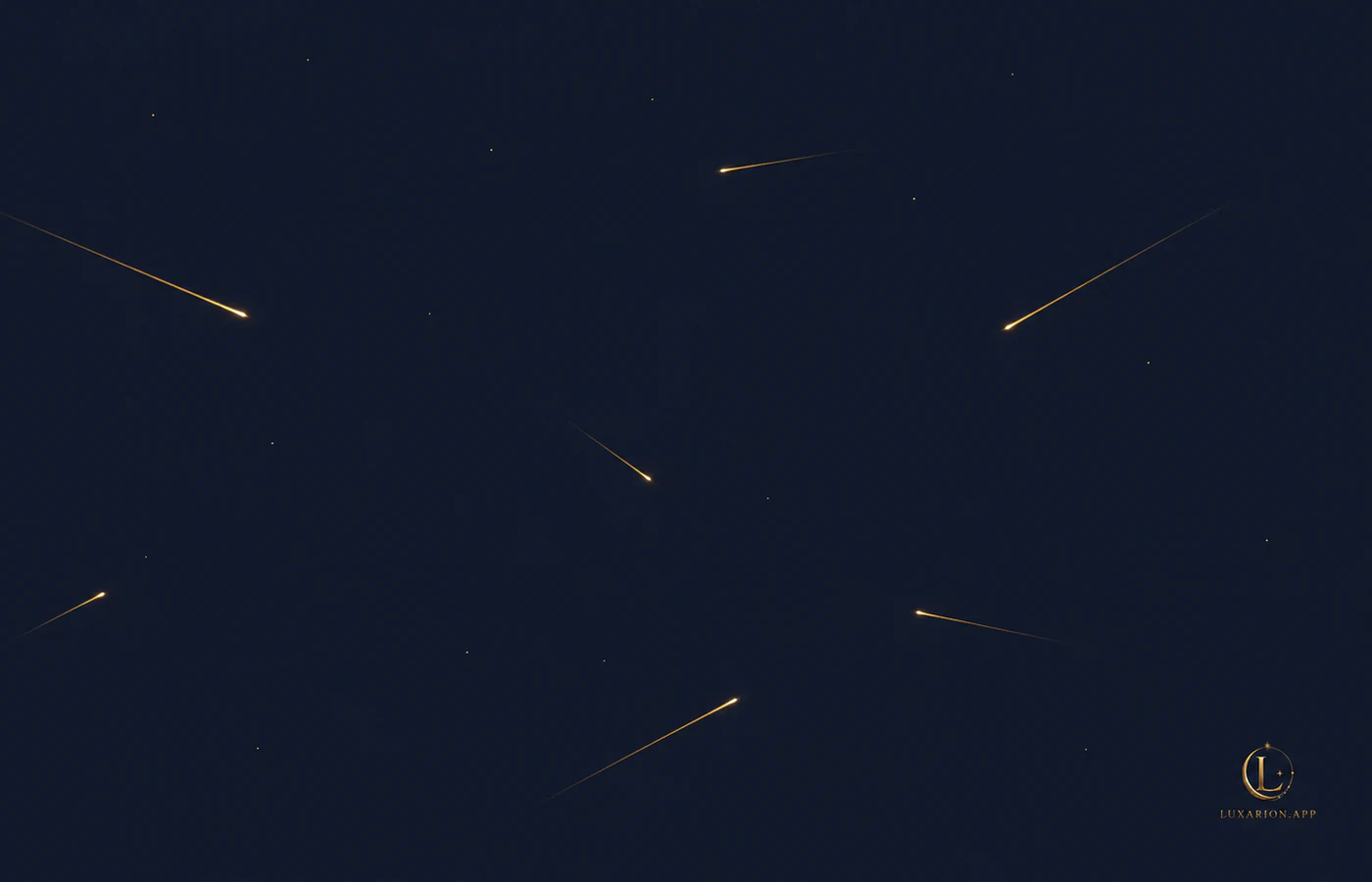 A long-exposure night sky in which the stars are round points and exactly seven objects have left short trails of differing lengths.