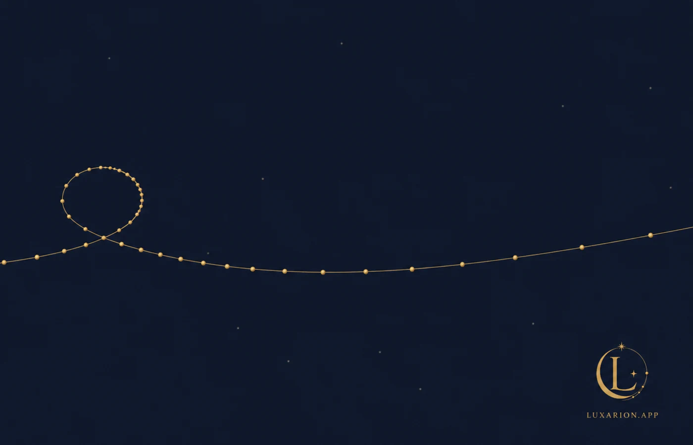 A single continuous line tracing a planet's apparent path across the sky: a long shallow arc that slows, opens into a loop, crosses itself and resumes its original direction, with position dots crowding together near the loop.